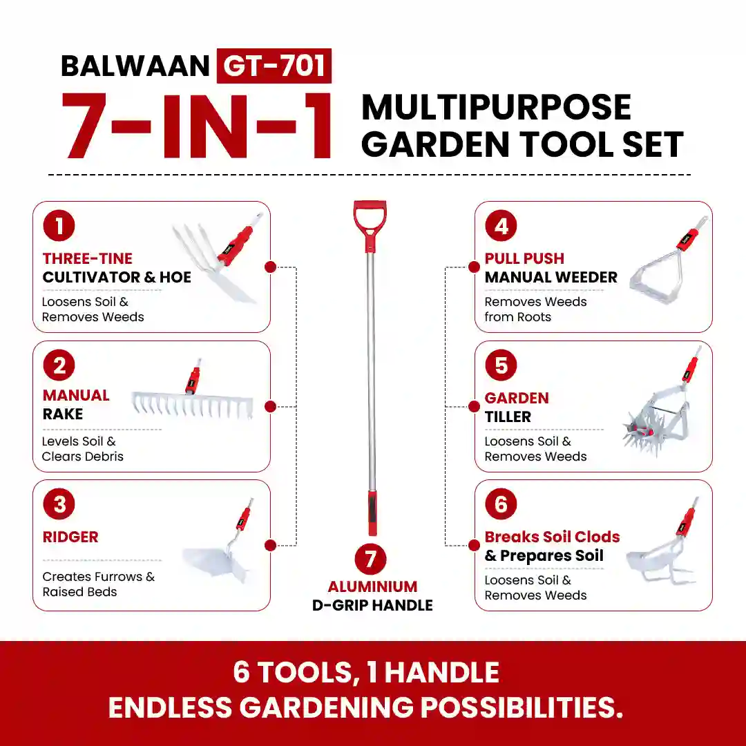 Balwaan GT-701 manual tiller cultivator attachment for soil preparation