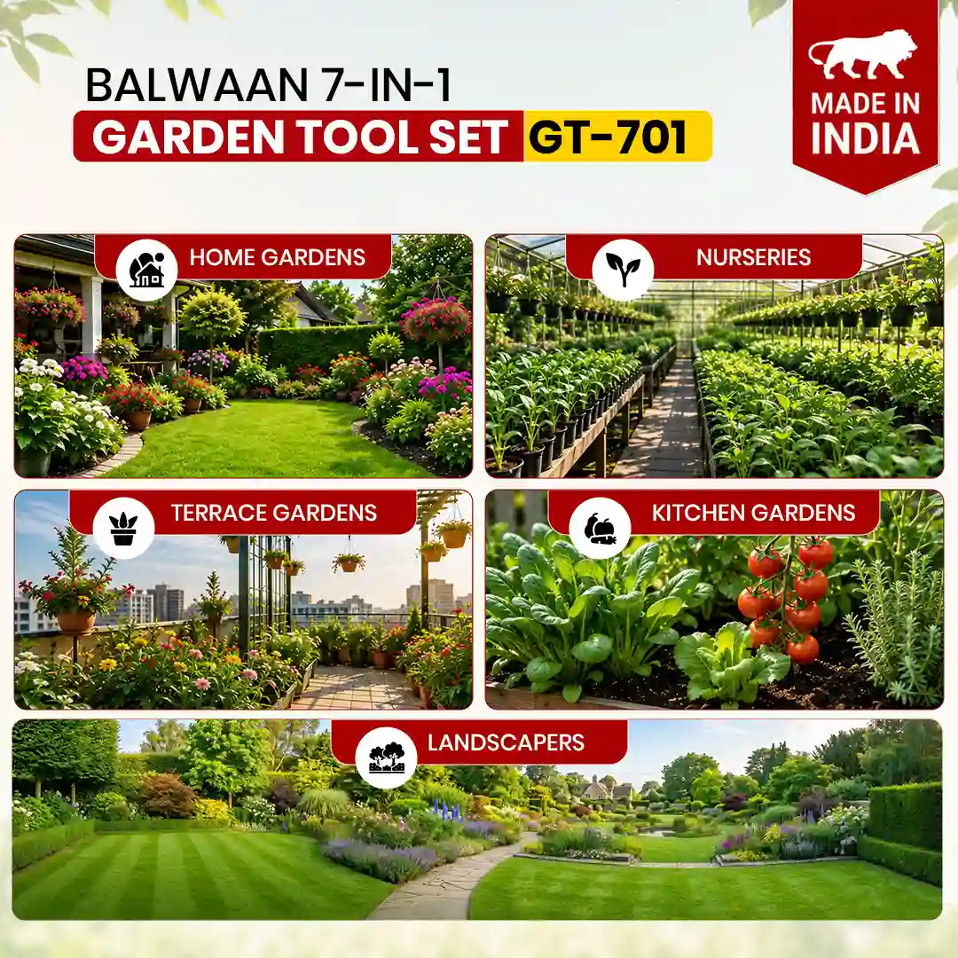 Balwaan GT-701 manual rake attachment for leveling soil and clearing garden debris