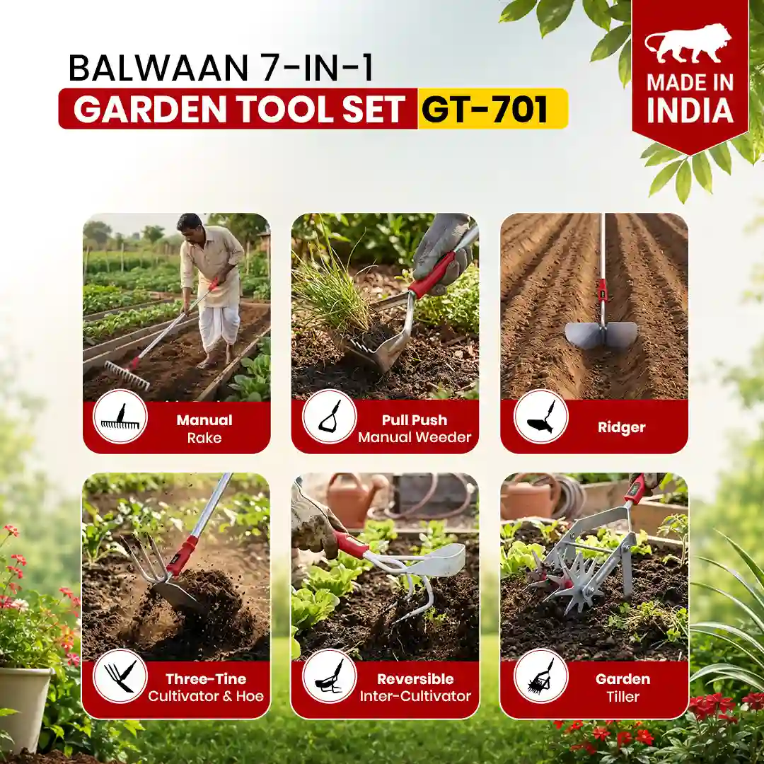 Lightweight aluminium D-grip handle of Balwaan GT-701 garden tool set